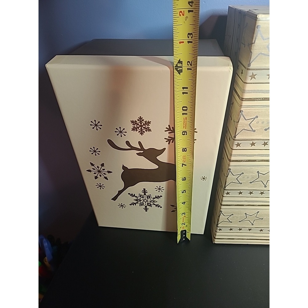 3 Christmas Nesting Gift Boxes Holiday Golden Reindeer stars Storage Gift - Picture 6 of 16